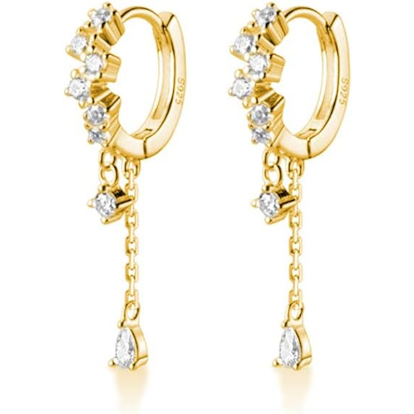 925 Sterling Silver CZ Hoop Örhängen Hängande för Kvinnor Teardrop Huggie Örhängen Drop Vattendroppar Hängande Örhängen Drop