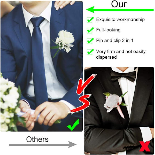 Sæt af 4 Mænds Bryllupscorsage Hvid Blomst Corsage Kunstig Blomst