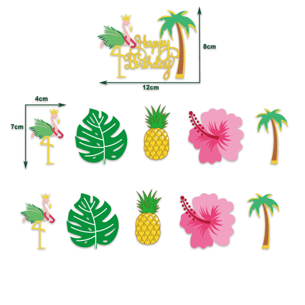 35 stk. Hawaii Fødselsdagstema Party Dekoration Ballon Kage Plu