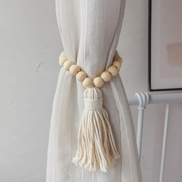 2 Pak Boho Gardinbindinger til Gardin Tilbageholdere, Træperle Gardinholdere Uden Borekroge, Børneværelse Drapering Tilbageholdere Holder, Gardinbinding