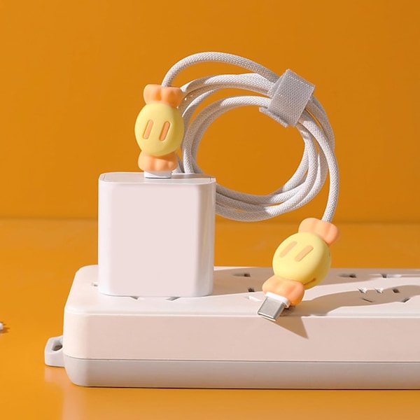 2 stk. Søde og Sjove Kabelbeskyttere til iPhone Type-c Oplader, 2 i 1 Silikon Data Kabelbeskytter Kawaii 3D Slik Design, Opladningskabelbeskytter, Oplader