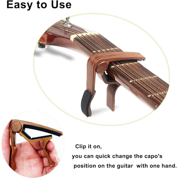 2-pack Snabbväxlande Kapodaster i Aluminiumlegering för Ukulele, Elektrisk/Akustisk Gitarr, Bas och Mer (Träfärg)