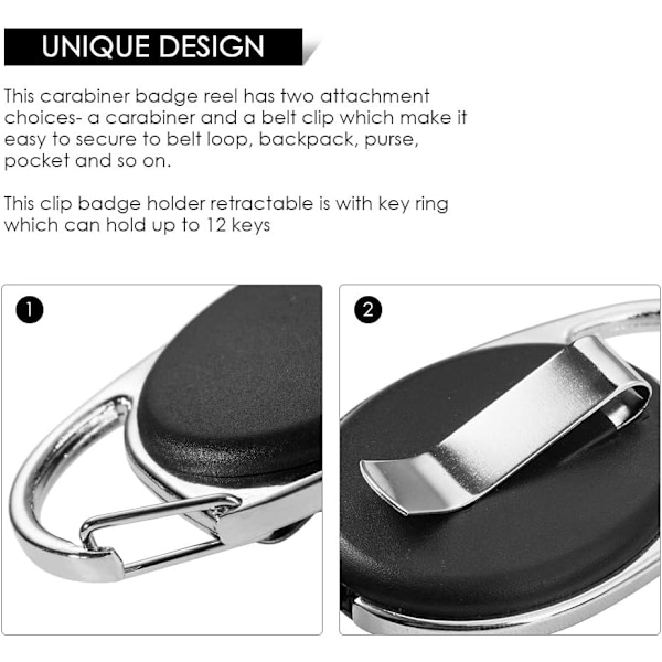 10 Stykker Uttrekkbar Badgeholder med Karabinkrok og Nøkkelring for ID-kort Nøkkelknippe Holdere Svart