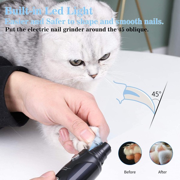 Mer kraftfull nagelklippare för hund med låg ljudnivå, elektrisk nagelfil för husdjur,