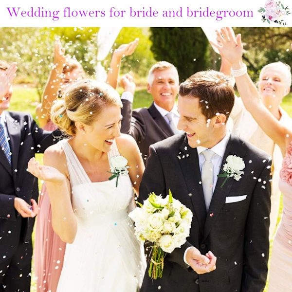 Sæt af 4 Mænds Bryllupscorsage Hvid Blomst Corsage Kunstig Blomst