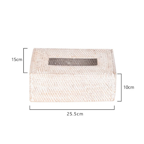 (Hvit) 1 stk Rattan Vevboks Papirboks Rektangulær Dispenser De