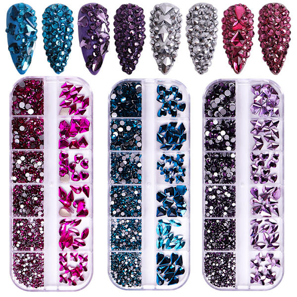 (Grön) 12 Kristallstenar för Nagelkonst - Nagelkonst, Kristall Rhinestones