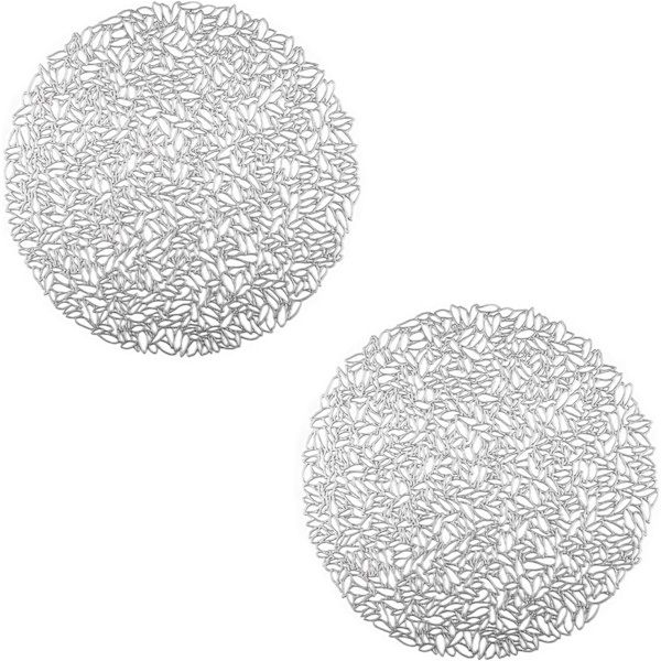 2 stycken runda hålformade platsmattor (silver), runda silverisolerade platsmattor