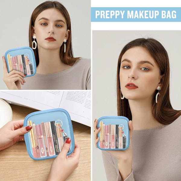 Mini Genomskinlig Sminkväska för Handväska, Liten Söt Preppy Kosmetisk Dragkedjeväska, Transparent PVC Nylon Vattentät Toalettförvaring Clutch Myntväska f