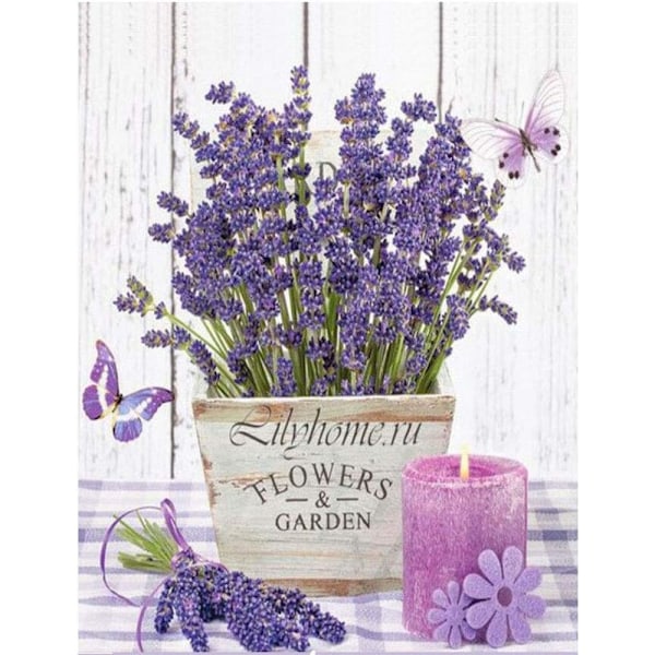 Diamond Dot Painting DIY by Number Kits 5D Full Drill Vintage Lavender Flowers Rustic Floral Canvas Pictures Arts and Cr