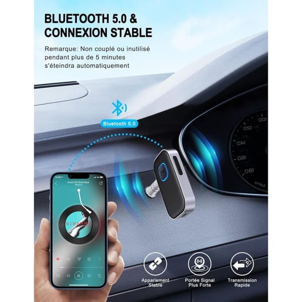 Bluetooth 5.0 Auton vastaanotin, Auton Bluetooth-sovitin 3,5 mm AUX-liitäntä