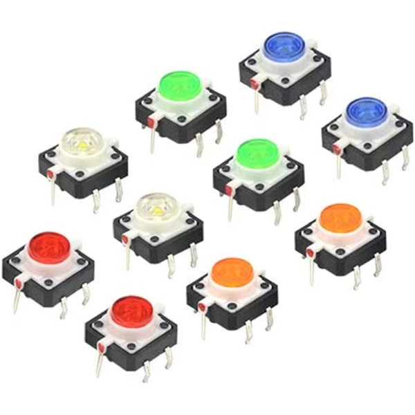 10 stk LED Momentary Taktil Tact Trykknapsbryter 12 mm x 12 mm