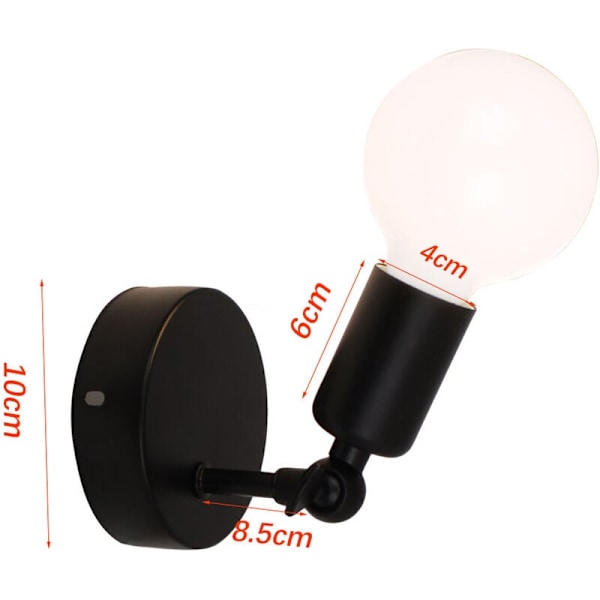 2 stk. Sort (uden pære) Metal Vægskinne E27 Lampe Justerbar Di
