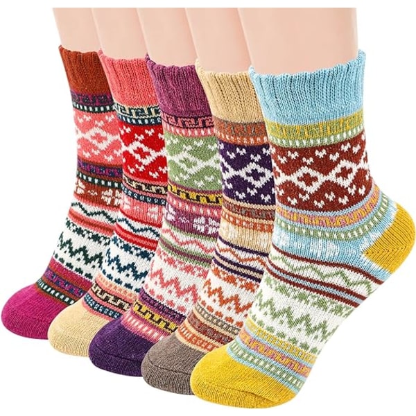 5 par (krydsmønster) tykke sokker foret med termisk fleece