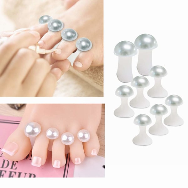 Tåseparerare för Pedikyr med Nagellack, Tåspridare i Silikon för Fötter, 8 st Separatorer, Stretchers, Spredare, Lackskydd (Pärla)