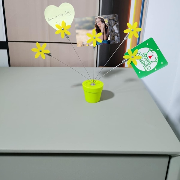 Søt Blomst Bordkort Memo Holder Stativ, 1 stk Fotoklips Holder Skrivebordsstativ for Memo Papir Notat Monmory Foto Julebryllupsutstilling med Blomsterpotte