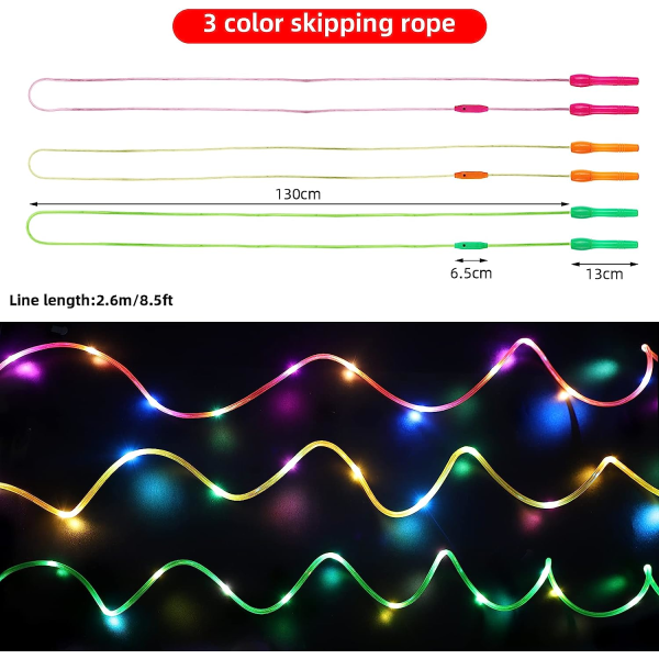 2-pakks LED-hopptau med justerbar lengde og tre lysmoduser