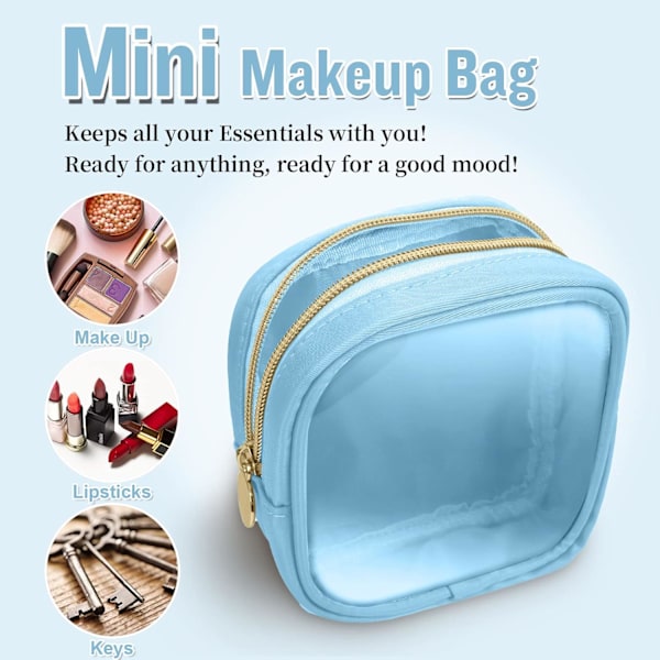 Mini Genomskinlig Sminkväska för Handväska, Liten Söt Preppy Kosmetisk Dragkedjeväska, Transparent PVC Nylon Vattentät Toalettförvaring Clutch Myntväska f
