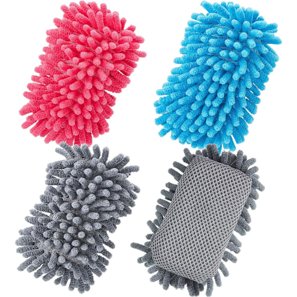4 Stykker Mikrofiber Shag Whiteboard Viskelær Vaskbar Mikrofiber Shag Tavle Tørr Viskelær for Tusjer, Kritt, Hjem, Klasserom og Kontor (Grå, Blå og Rosa)
