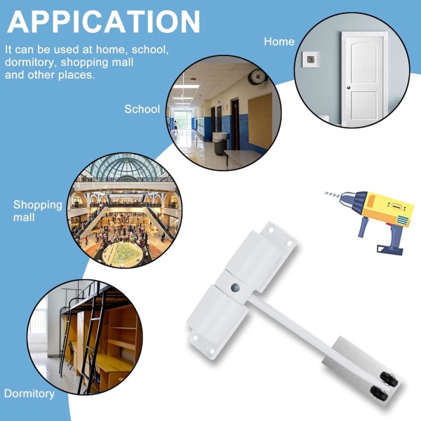 (Hvid) 2-delt automatisk dørlukker, justerbar fjederbelastet D