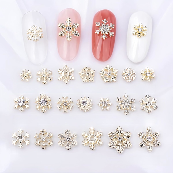 20 stk Metal Juletræsnegle Charms Alloy Snefnug Negle Rhinestones Guld Neglekunst Charms Negle Studs Snefnug Luksus Negle Krystal Diamant til Akryl N