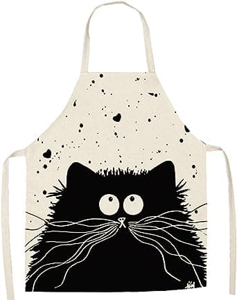 Sort kat forklæde, unisex køkkenforklæde, tegneserie grillforklæde