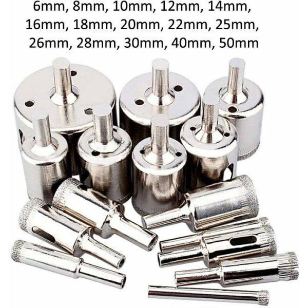 15 stk. 6-50mm Diamantbor Bits Savsbor Bits Kulstofstål D