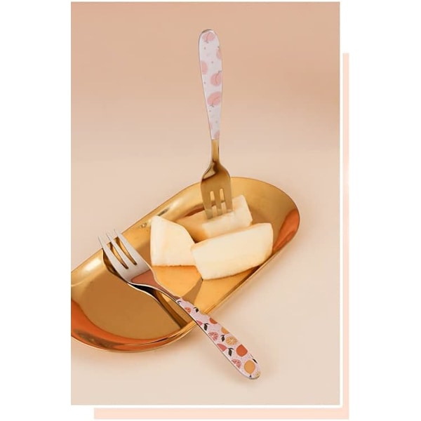 4 st Små Aptitretare Gafflar med Fruktmönster Tryck 14 cm Cocktailgaffel 18/10(304) Rostfritt Stål Mini Dessertgaffel för Inlagd Gurka Frukt Tårta Sallad P