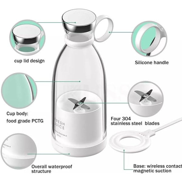 Bärbar Blender, Personlig Blender USB Laddningsbar med 4 Stora