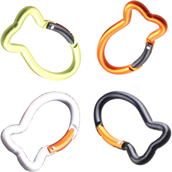 4 stk. nøkkelringklips formet som fiskebein, mini karabinkrok - 7,6 cm aluminium slitesterk hurtigutløser automatisk låsing fjærbelastet for hjemmebruk, bobil, camping, fiske, fotturer