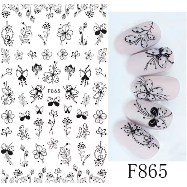 Flowers Nail Stickers Nail Art 10 arkkia Itsekiinnittyvä Nail Stick