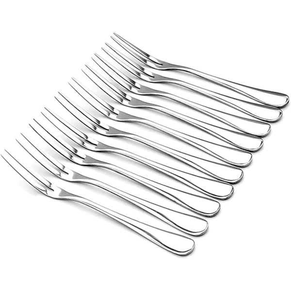 Sett med 10, Krabbe Gaffler i Rustfritt Stål, Escargot Gaffel 2-tind Smaksprøver Appetittgafler Bærbare Cocktail Salat Fruktgafler for Festreise, 12,7 cm