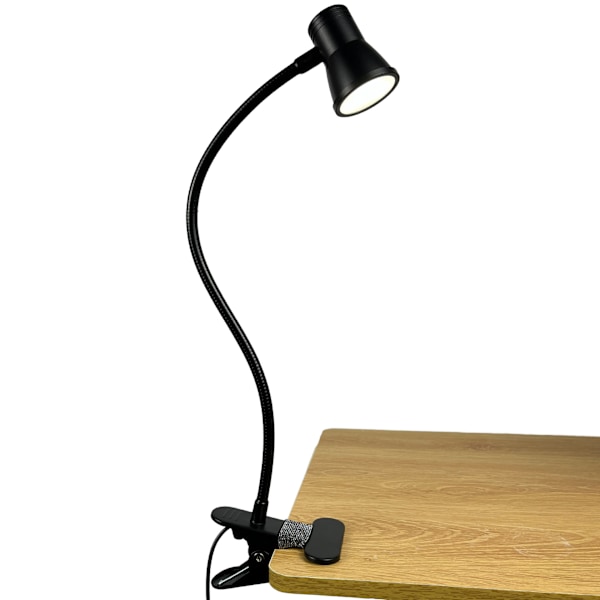 LED skrivebordslampe, 3 lysmoduser, USB-drevet øyevennlig nattlampe, 360° fleksibel klemmelampe for læring/arbeid/tatovering/lesing (svart)