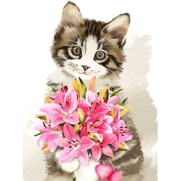 30 × 40 Blomsterbuket kat diamantmaleri (30 * 40, 1 stk) Di