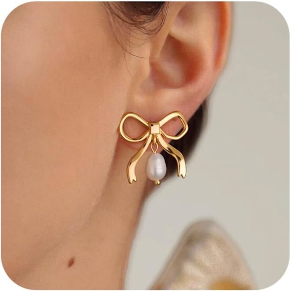 Trendy perleøredobber for kvinner: Flat Back Stud Øredobber 14K gullbelagt/925 Sterling Sølv Ferskvannsperle Dangle Øre