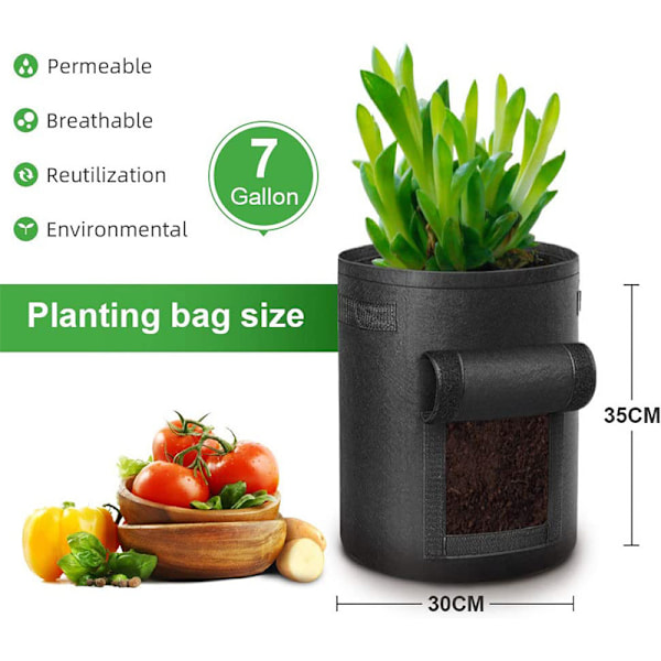 4 ikke-vævede 7 gallons sorte planteposer, kartoffelplanteposer, s