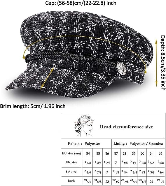 1 Stk. Mode Kvinders Beret Hat (M, 56-58cm), Sorte Hatte Casual