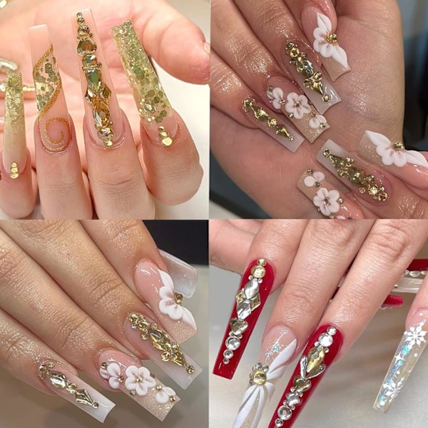 Nagelstenar - 3100 st 3D Flera Former Storlekar Kristall, Champagne Guld Nagelstenar, Platta Bak, med Kit, för Nagelkonst, DIY Dekorationer
