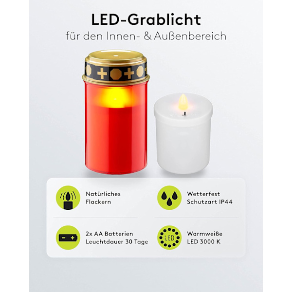 LED-gravlys med batteri/utendørs LED-gravlys/kirkegård