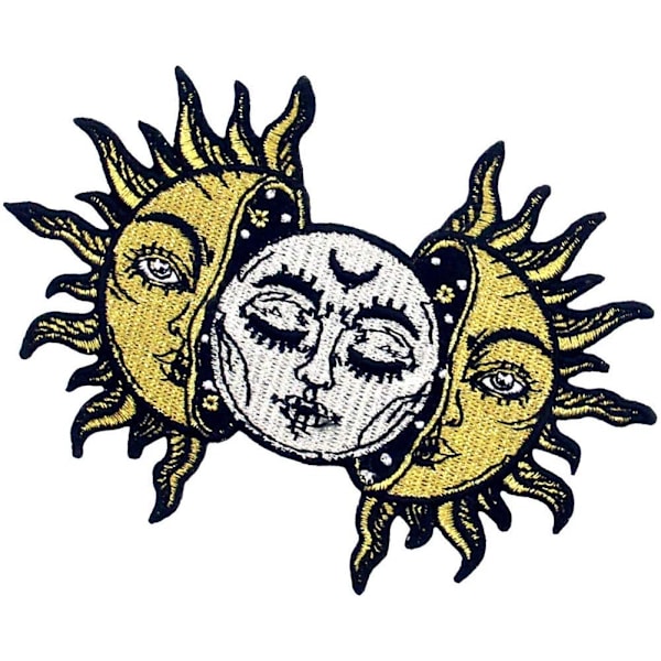 2 stk. Sol og Måne Patch Broderet Biker Applikation Jern-På Sy-På Emblem