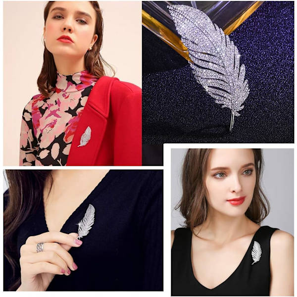 Strass Fjäder Broscher Nål för Kvinnor Män Mode Kristall Delikat Löv Brosch Kavajnålar Eleganta Klänningstillbehör Smycken Boutonniere Corsage fo