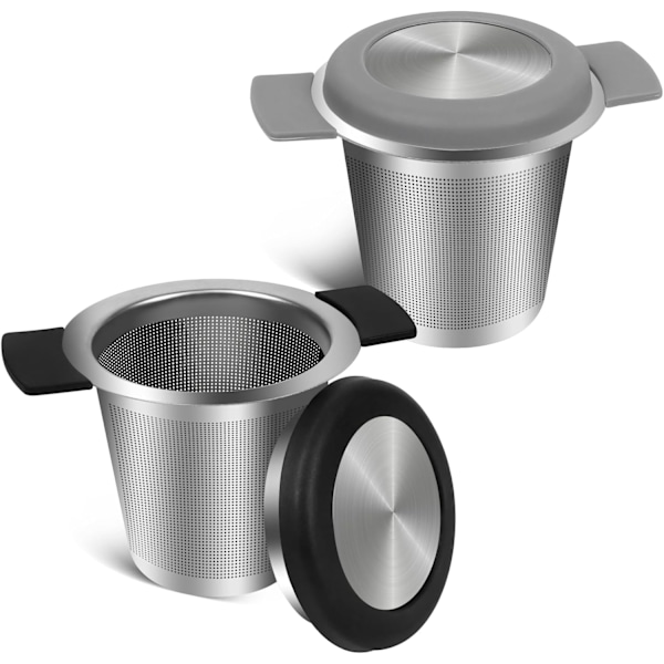 2 stk. te-infuser til løs te, tebrygger i rustfrit stål med varmebestandigt håndtag, ekstra fintmasket te-si, gave til teelskere (sort, grå)