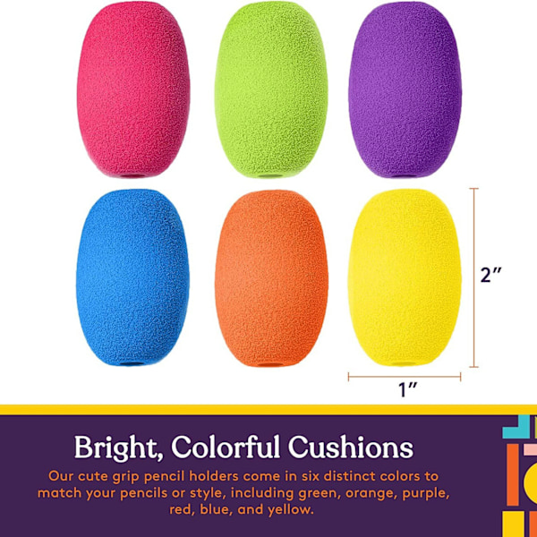 (6-pakning) Egg Penne- og Blyantgrep for Barn og Voksne, Fargerike, Polstrede Holdere for Håndskrift, Tegning, Fargelegging - Ergonomisk Høyre- eller Venstrehendt Bruk