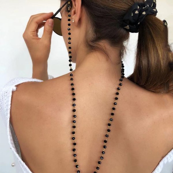 Ocean Bohemian Sort Krystal Rhinestone Solbrille Kæde til Gade