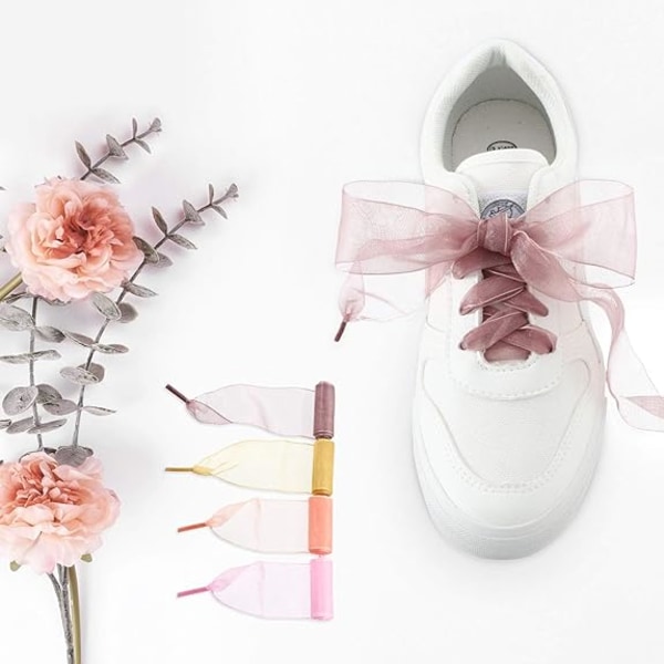 10 par sateng sko lisser Organza Soft Casual Flat Ribbon Shoelac