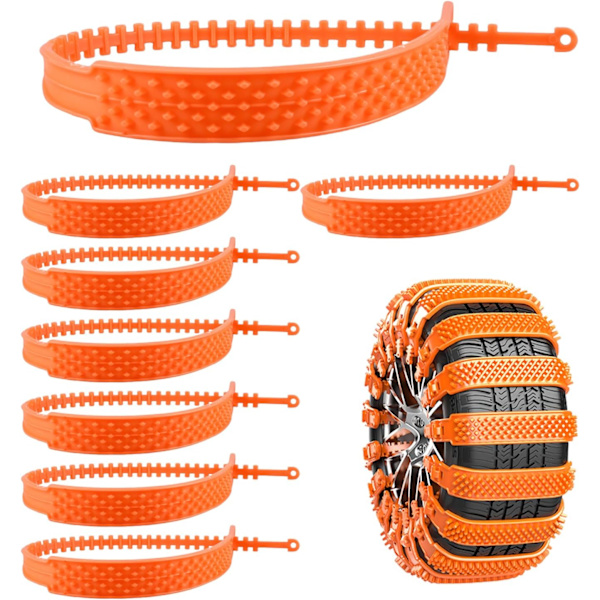 10 stk Gummikjettinger for Snø, 88 * 4 CM Universelle Bilkjettinger, Gjenbrukbare Snøkjettinger, Justerbare Snøkjettinger for Biler, Lastebiler, SUV-er, Snødekte Veier