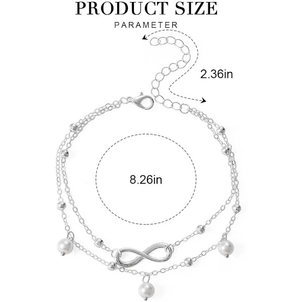 Bohemisk Dubbel Ankelsilver Permanent Ankelfotkedja Pärl Bead Ank