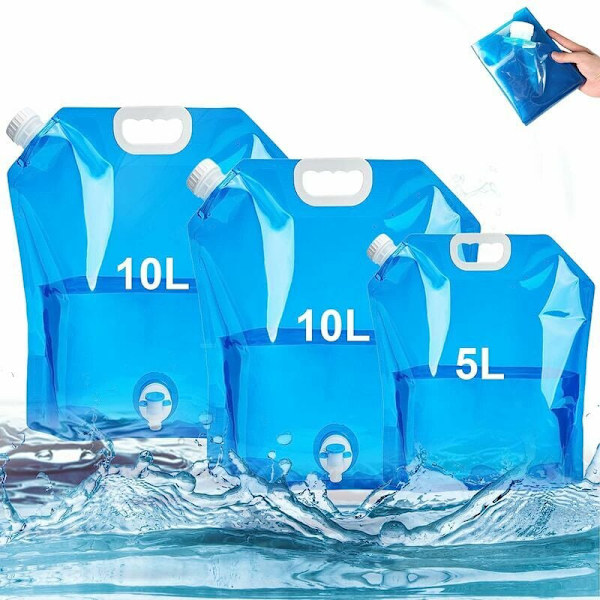 Paket (Blå) Vikbara Vattenflaskor med Kran 2 x 10L + 1 x 5L P