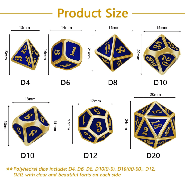 Sweetone Monikulmaiset Noppa, 7 Kpl D&D Roolipeli Noppaa, Metalli P