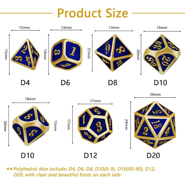 Sweetone Polyhedral Tärningar, 7 Stycken D&D Rollspelstärningar, Metall P